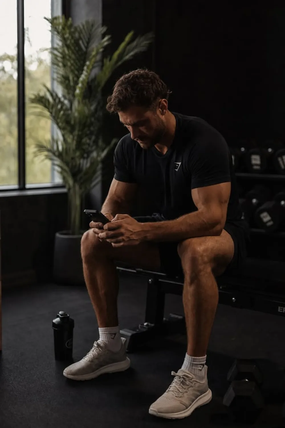 Athlete checking their workout plan on a phone at home