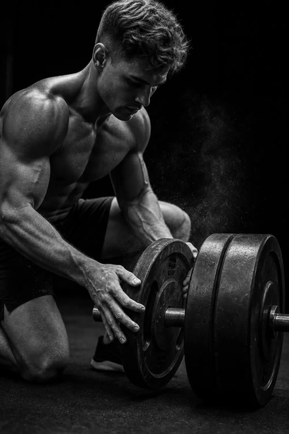 Athlete adding a weight plate to a barbell