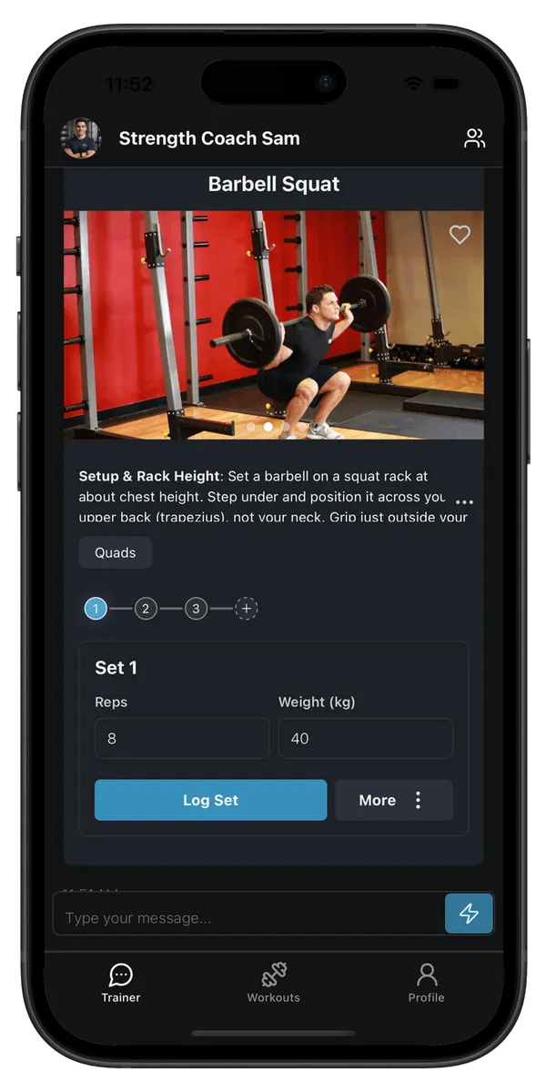 Tracking sets during a workout in the Fit Trainer app